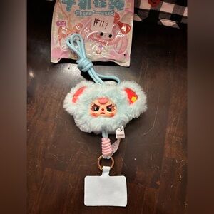 BB3 Baby Three Phone Lanyard Blue Elephant w/ Special Eyes Cute Teeth Pink Hair